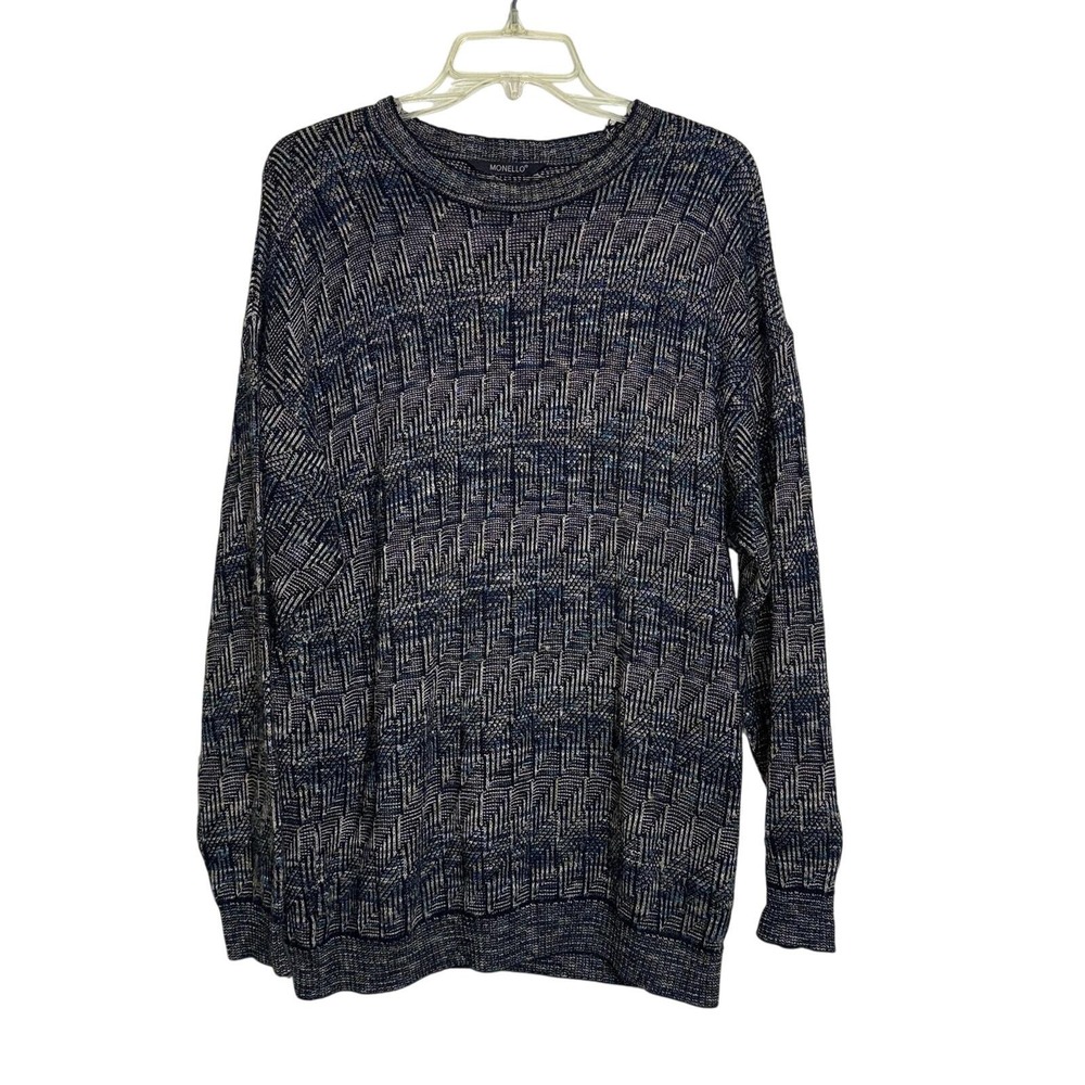 Vtg Monello Italy Sweater 52‎ L XL Grandpa Core Blue Gray 3D Knit Coogi Style